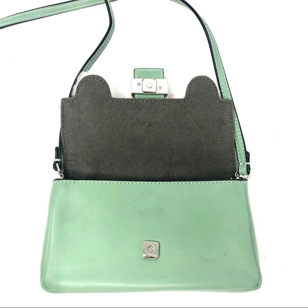 FENDI Monster Micro Baguette Mint Leather Crossbody Bag w/RFID - Picture 11 of 17
